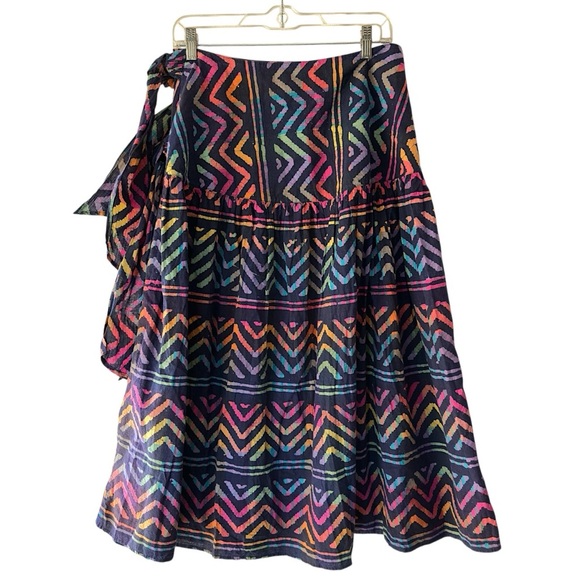 ROPER | NWOT COLORFUL BATIK PRINT COTTON WRAP SKIRT BOHO POCKETS | LARGE - Picture 8 of 11